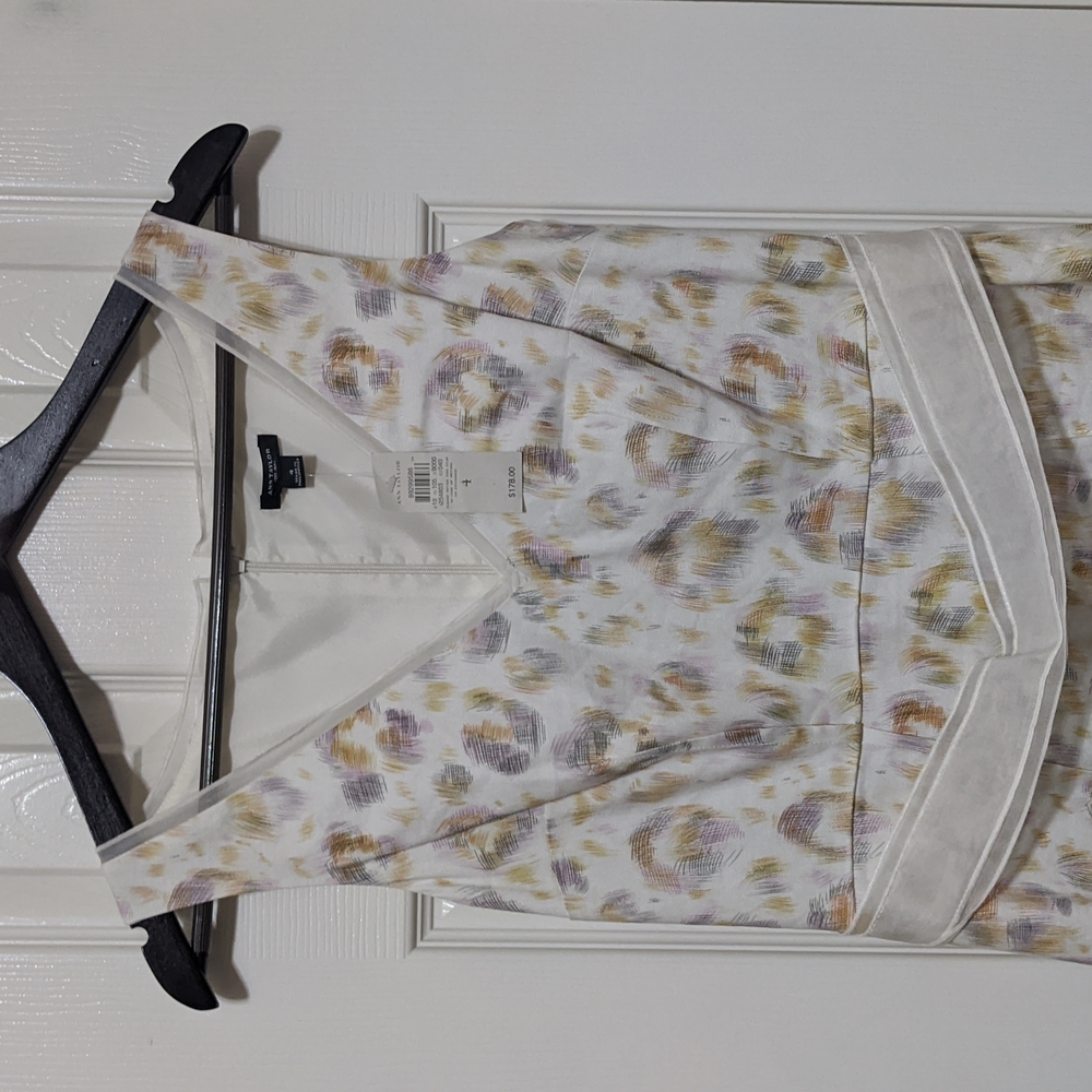 Ann Taylor Linen Blend White Print Dress Size 4 NWT - Picture 2 of 9